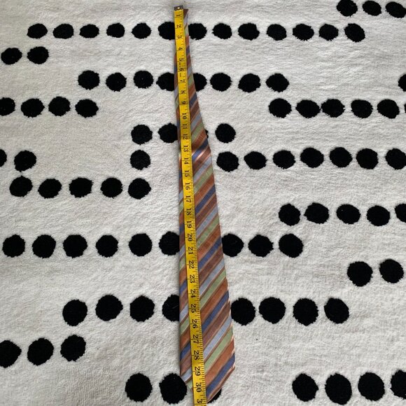 Eton Silk Linen Brown Green Striped Print Neck Tie - Picture 7 of 8